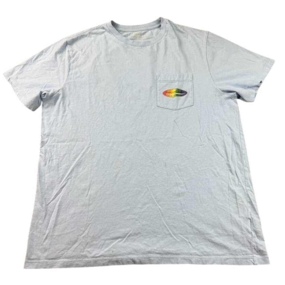 Vineyard Vines T Shirt Men L Rainbow Surfboard Logo Pocket Light Blue‎ Cotton